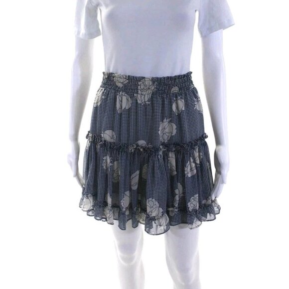Misa Smocked Waist Tiered Ruffle Floral Lined Mini Skirt Size L - Picture 1 of 6